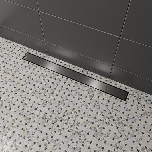 32" Modern Brushed Stainless Steel Linear Shower Drain with Solid Cover