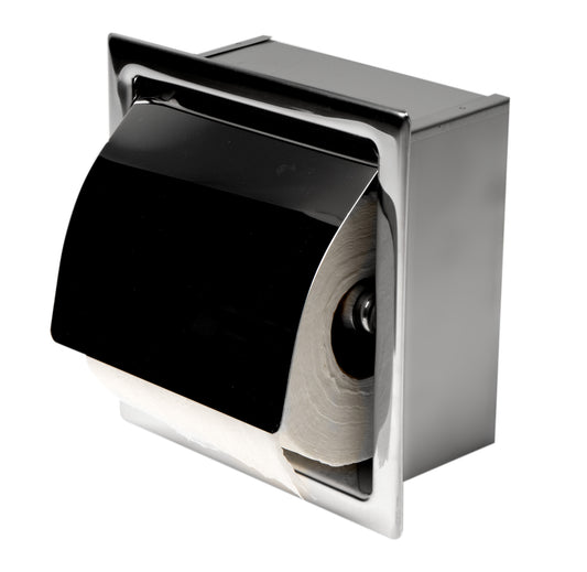Polished Stainless Steel Recessed Toilet Paper Holder with Cover