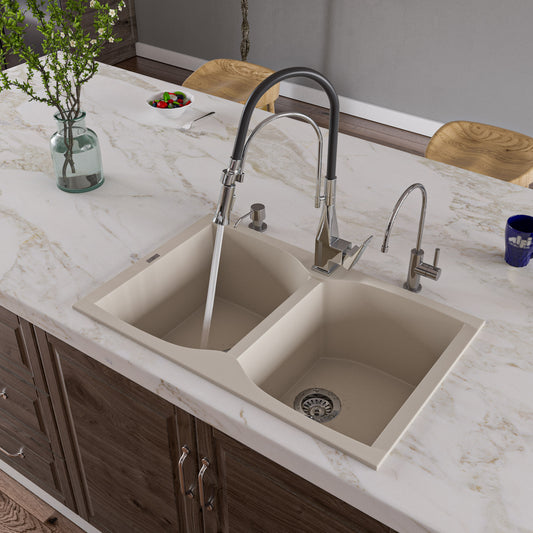 Biscuit 32" Drop-In Double Bowl Granite Composite Kitchen Sink