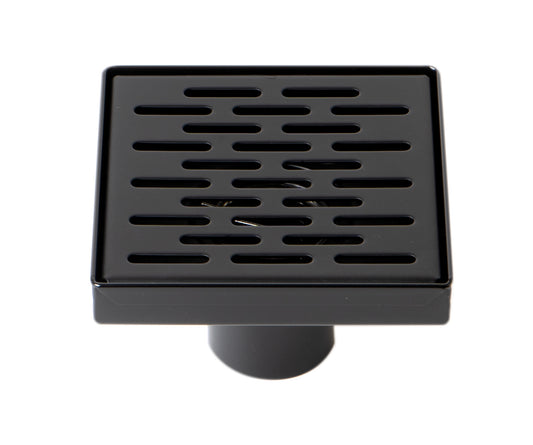 5" x 5" Black Matte Square Stainless Steel Shower Drain with Groove Holes