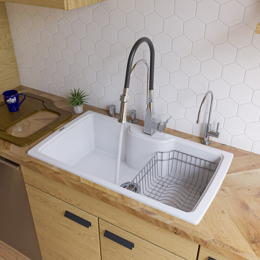 White 35" Drop-In Single Bowl Granite Composite Kitchen Sink