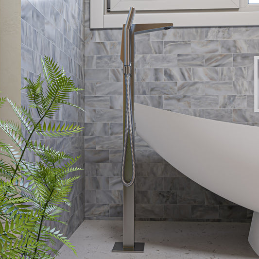Brushed Nickel Single Hole Floor Mounted Tub Filler
