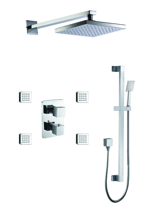 Polished Chrome 3 Way Thermostatic Shower Set with Body Sprays