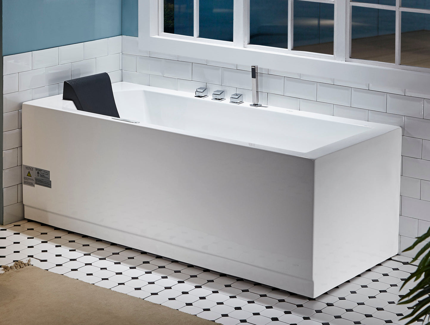 6 ft Acrylic White Rectangular Whirlpool Bathtub w Fixtures