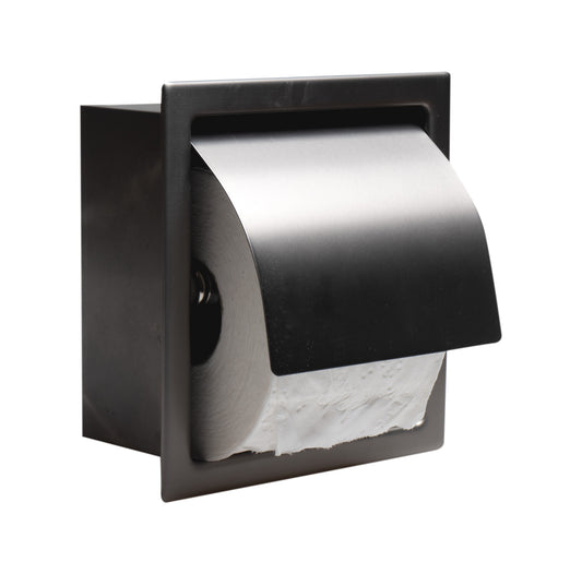 PVD Brushed Black Stainless Steel Recessed Toilet Paper Holder with Cover