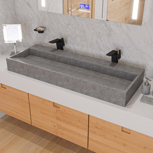 48" Solid Concrete Gray Matte Trough Sink for the Bathroom
