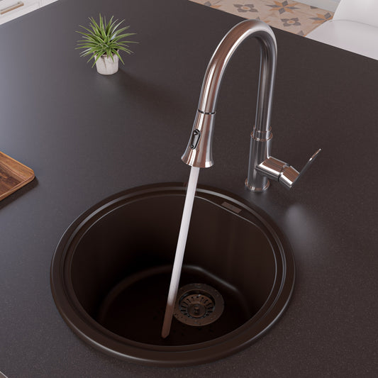 Chocolate 17" Drop-In Round Granite Composite Kitchen Prep Sink
