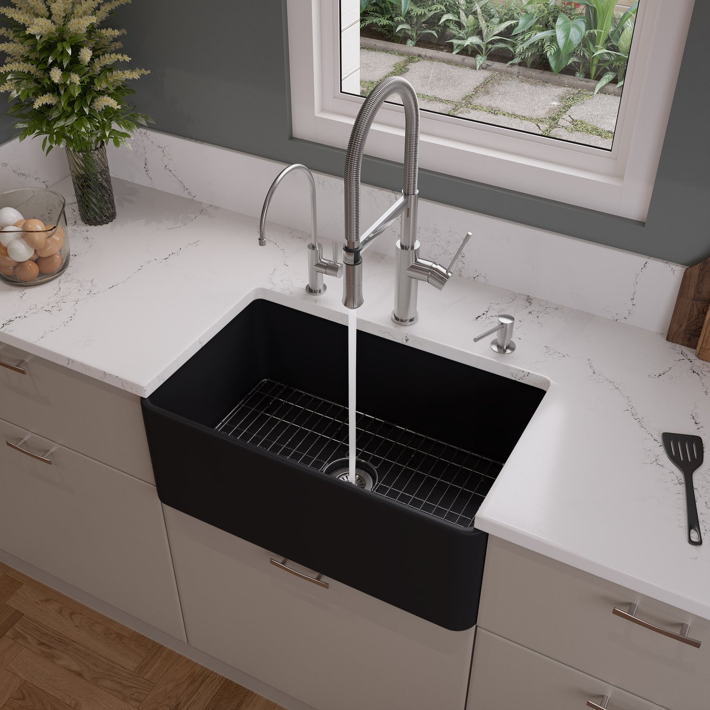 Black Matte Smooth Apron 30" x 18" Single Bowl Fireclay Farm Sink