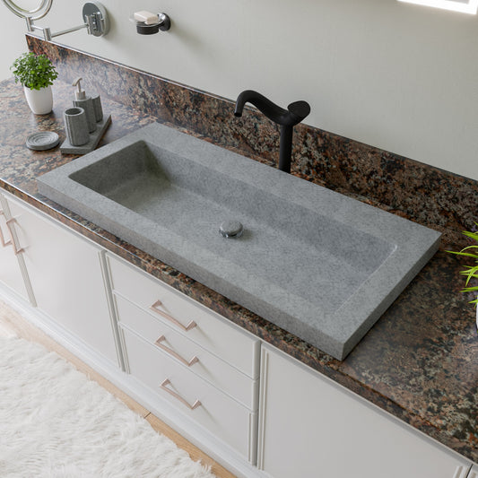 40" Solid Concrete Gray Matte Trough Sink for the Bathroom