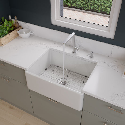 White 26" Contemporary Smooth Apron Fireclay Farmhouse Kitchen Sink