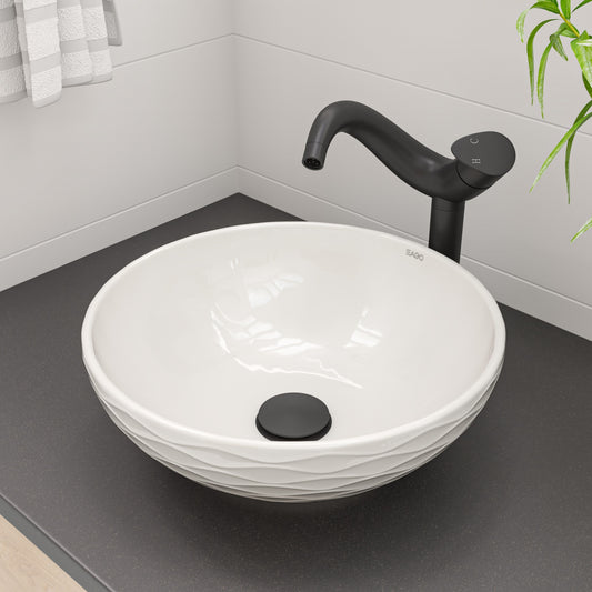 White 17" Decorative Round Vessel Above Mount Ceramic Sink