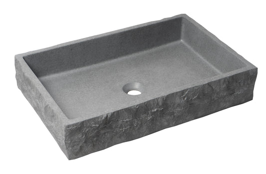 24" Solid Concrete Chiseled Style Rectangular Above Mount Vessel Sink