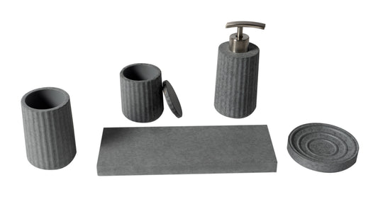 5 Piece Solid Concrete Gray Matte Bathroom Accessory Set