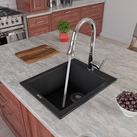 Black 17" Drop-In Rectangular Granite Composite Kitchen Prep Sink