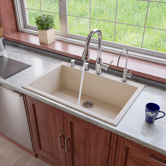 Biscuit 33" Single Bowl Drop In Granite Composite Kitchen Sink