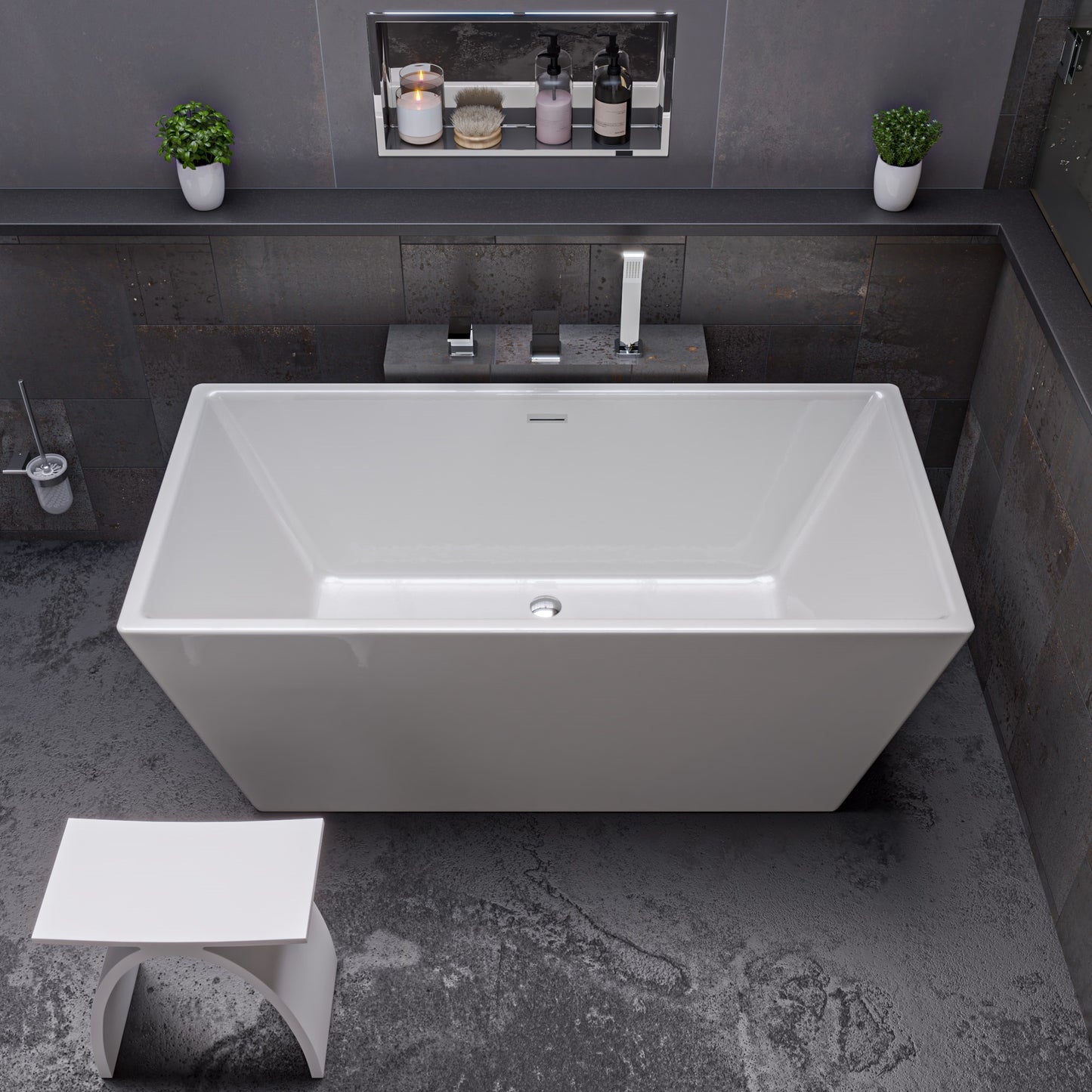 59 inch White Rectangular Acrylic Free Standing Soaking Bathtub
