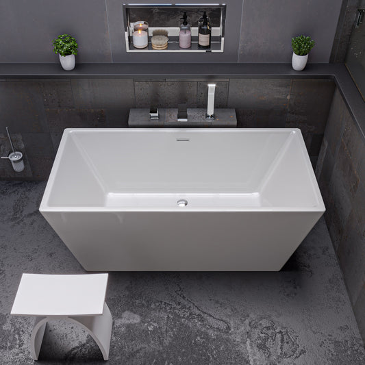 59 inch White Rectangular Acrylic Free Standing Soaking Bathtub