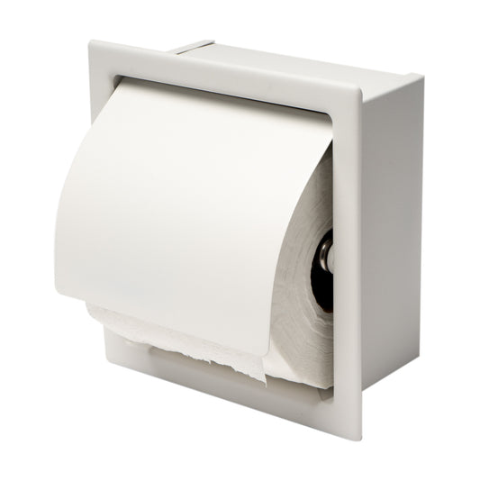 White Matte Stainless Steel Recessed Toilet Paper Holder with Cover