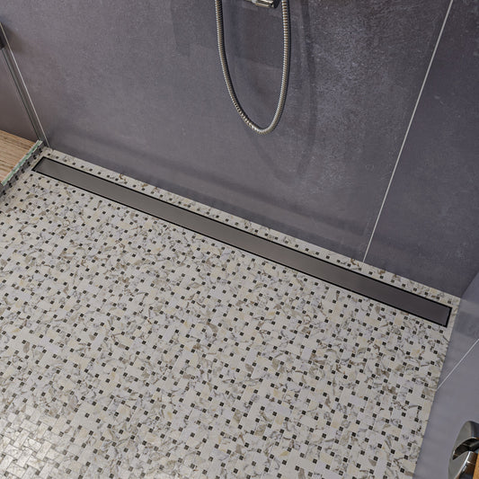 59" Brushed Stainless Steel Linear Shower Drain with Solid Cover