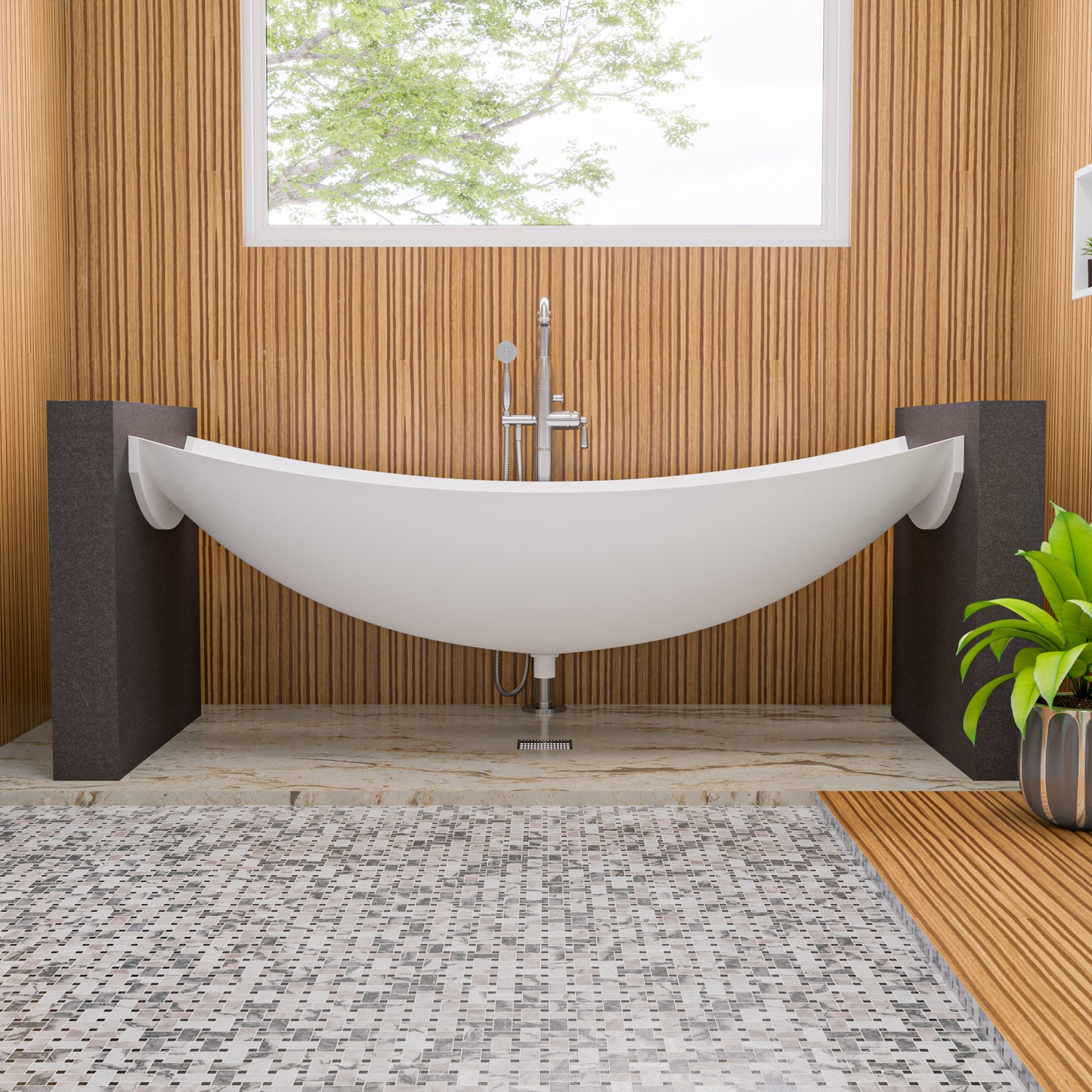 White Matte 71" Solid Surface Resin Suspended Wall Mounted Hammock Bathtub