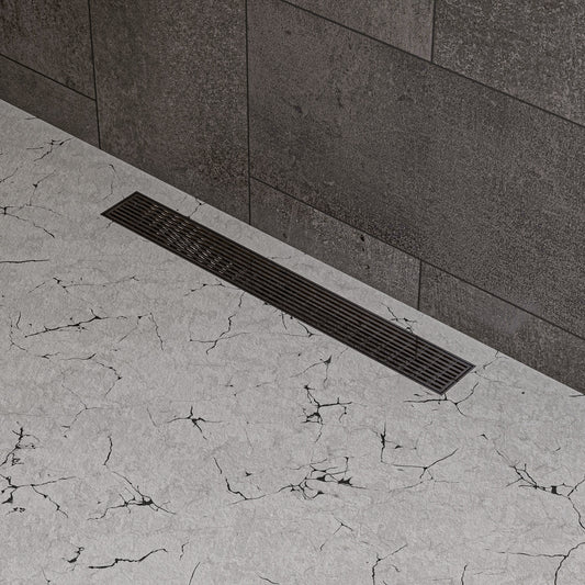 24" Modern Stainless Steel Linear Shower Drain with Groove Lines