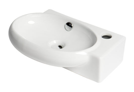 White 17" Small Wall Mounted Ceramic Sink with Faucet Hole