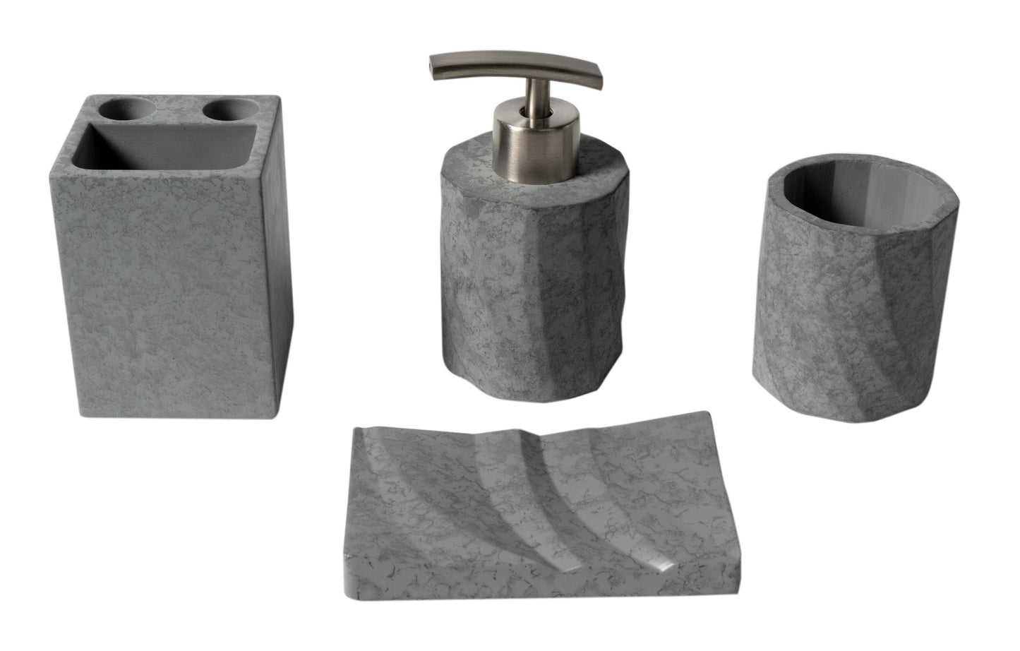 4 Piece Solid Concrete Gray Matte Bathroom Accessory Set