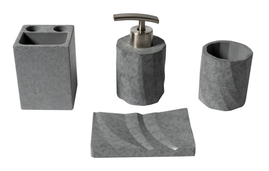 4 Piece Solid Concrete Gray Matte Bathroom Accessory Set