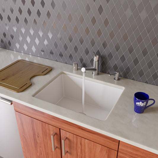 White 24" Undermount Single Bowl Granite Composite Kitchen Sink