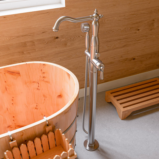 Brushed Nickel Free Standing Floor Mounted Bath Tub Filler