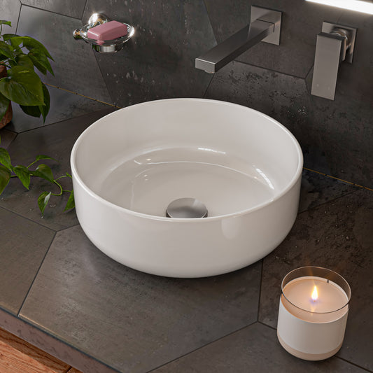 White 15" Round Above Mount Ceramic Sink