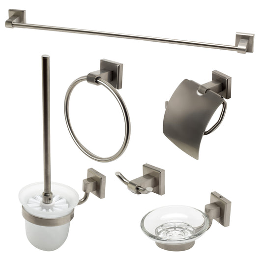Brushed Nickel 6 Piece Matching Bathroom Accessory Set