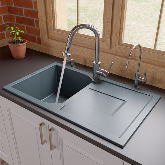 Titanium 34" Single Bowl Granite Composite Kitchen Sink with Drainboard