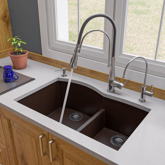 Chocolate 33" Double Bowl Undermount Granite Composite Kitchen Sink