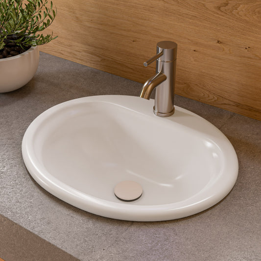 White 21" Oval Drop In Ceramic Sink with Faucet Hole