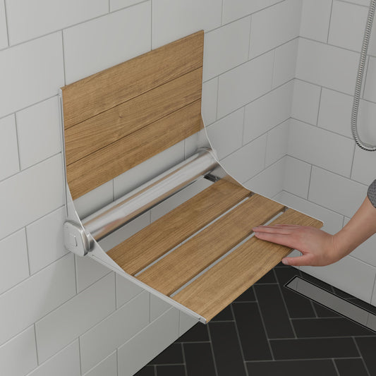 ABS17 17" Folding Teak Wood Shower Seat Bench with Backrest