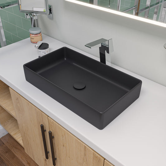 Black Matte 24" Modern Rectangular Above Mount Ceramic Sink