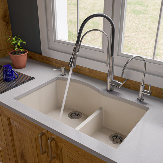 Biscuit 33" Double Bowl Undermount Granite Composite Kitchen Sink