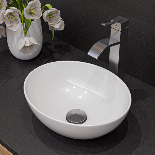 White 16" Egg Shape Above Mount Ceramic Sink