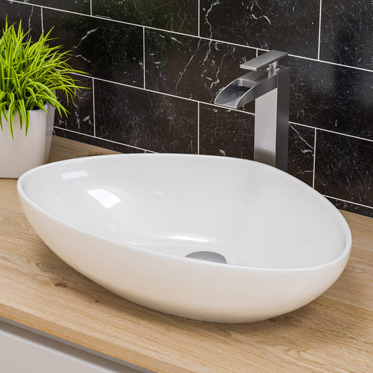 White 23" Fancy Above Mount Ceramic Sink
