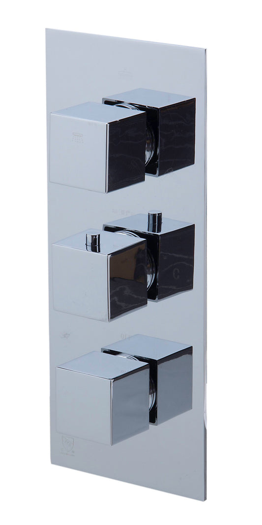 Polished Chrome Concealed 3-Way Thermostatic Valve Shower Mixer Square Knobs