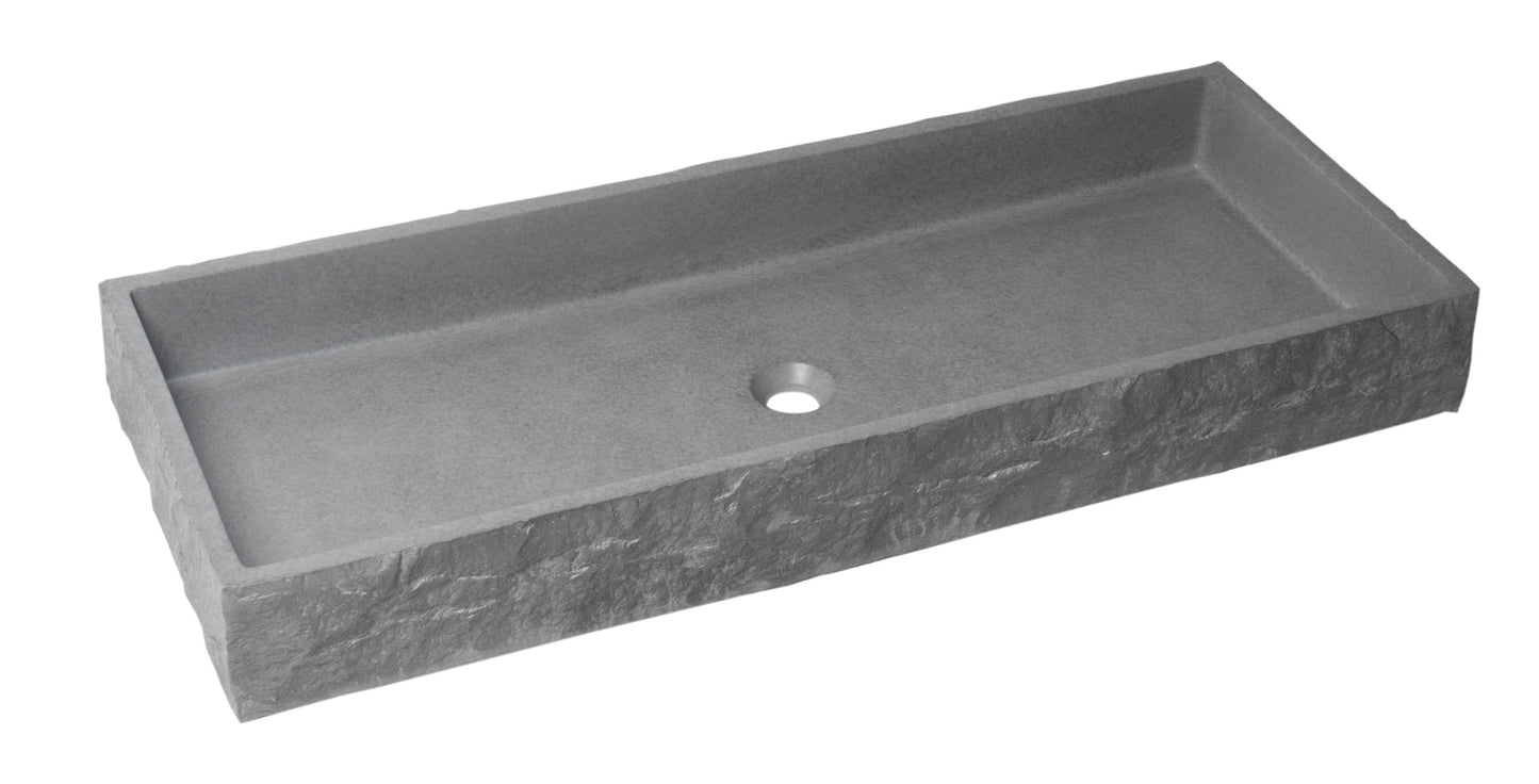 39" Solid Concrete Gray Matte Trough Sink for the Bathroom