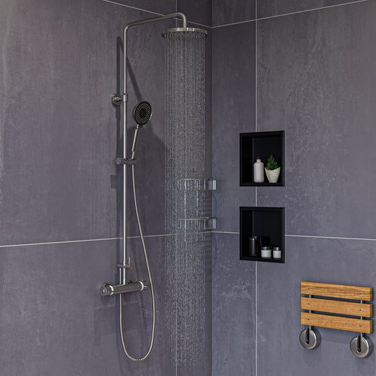 Brushed Nickel Round Style Thermostatic Exposed Shower Set