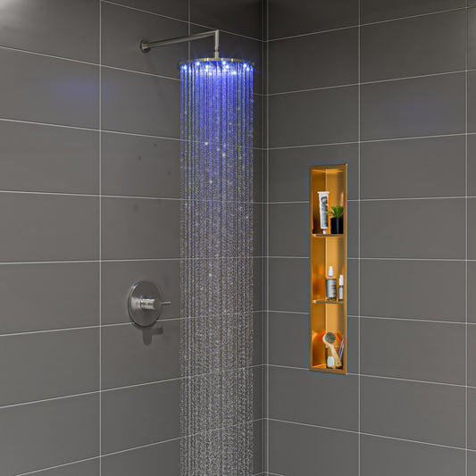 Brushed Nickel 12" Round Multi Color LED Rain Shower Head
