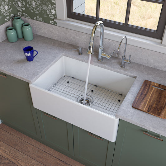 White 30" Contemporary Smooth Apron Fireclay Farmhouse Kitchen Sink