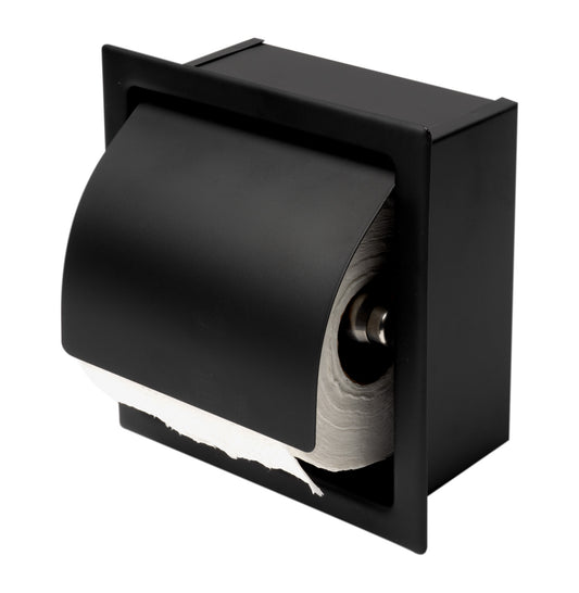 Black Matte Stainless Steel Recessed Toilet Paper Holder with Cover