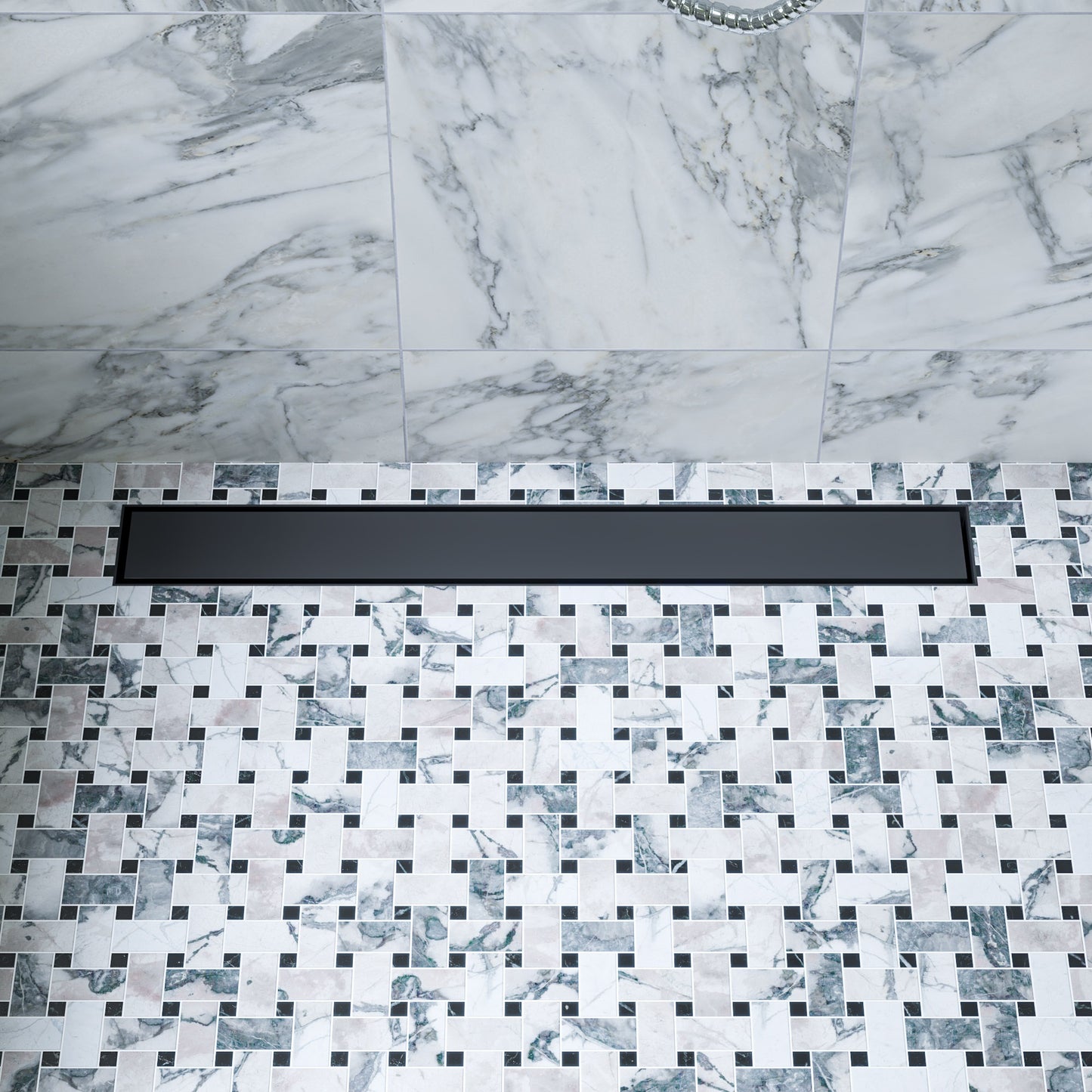 24" Black Matte Stainless Steel Linear Shower Drain with Solid Cover