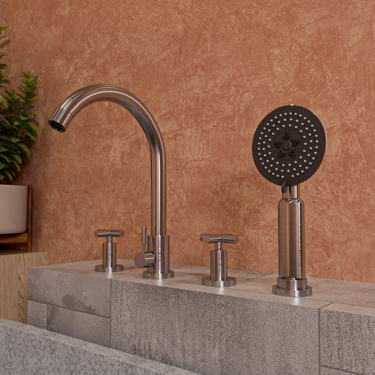 Brushed Nickel Deck Mounted Tub Filler with Hand Held Showerhead