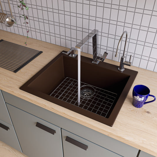 Chocolate 24" Drop-In Single Bowl Granite Composite Kitchen Sink