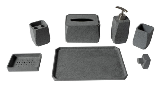 7 Piece Solid Concrete Gray Matte Bathroom Accessory Set